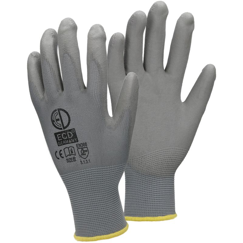 

120 Pares Guantes de trabajo con revestimiento de PU Talla 8-M, Nylon Color Gris Guantes de protección Ideal para Constructores, Mecánicos y