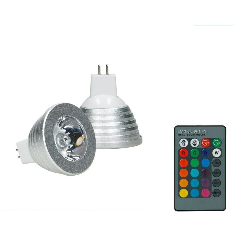 

ECD Germany 1x LED Spot regulable 3W MR16 RGB - Ángulo de haz de 30 ° - 247 lúmenes - control remoto 24 botones - Lámpara de foco