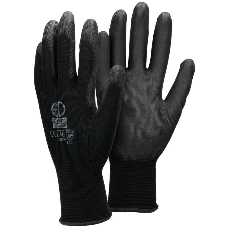 

ECD Germany 1x Par Guantes de trabajo con revestimiento de PU Talla 10 -XL, Nylon Color Negro, Guantes de protección Ideal para Constructores,