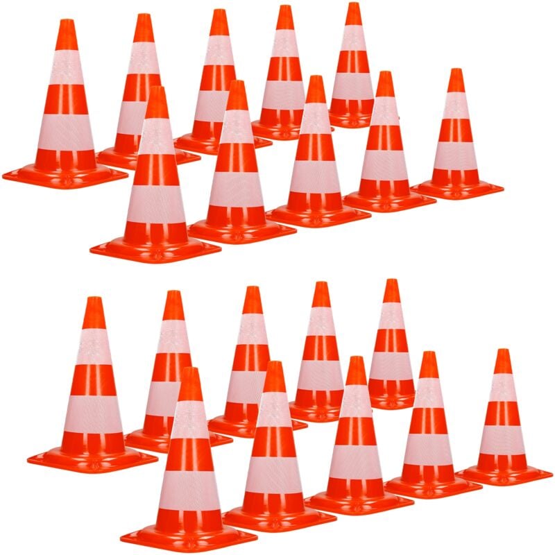 Ecd Germany - 20x Cônes Signalisation Pylône, 47 cm, pvc solide, Orange/Blanc, Triangle de Circulation, Marqueur Attention Sécurité, avec 2 Bandes