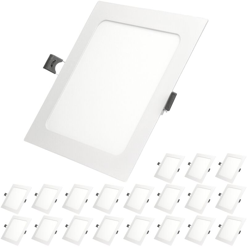 

20x Lampara de techo empotrable cuadrada 12W - Blanco frío 6500K - 735 lúmenes Ø22cm - panel extraplano de techo - Ecd Germany