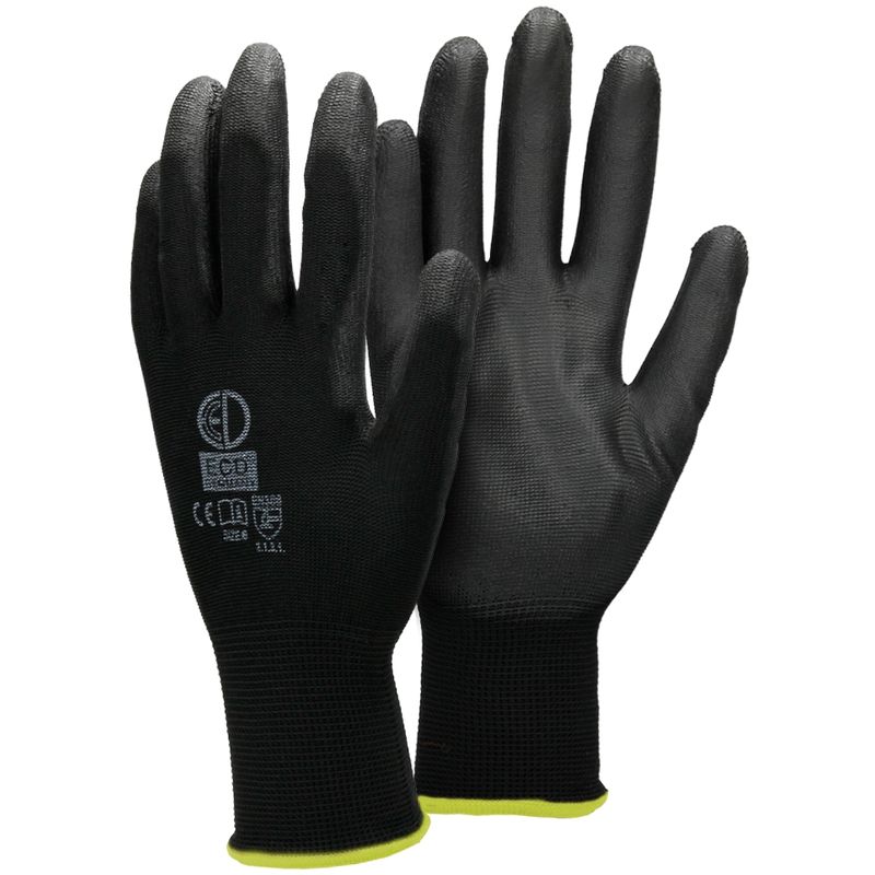 

24 Pares Guantes de trabajo con revestimiento de PU Talla 8- M, Nylon Color Negro, Guantes de protección Ideal para Constructores, Mecánicos,