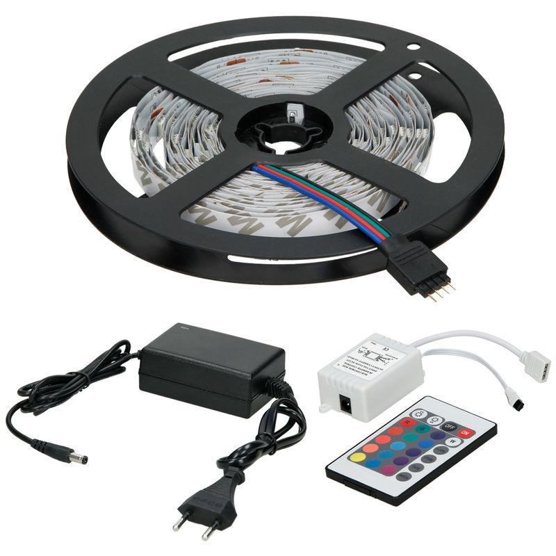 

2x Cinta Tira RGB Luz Guirnalda 10m 1x RGB LED 24 Botones de control remoto IR 1x Fuente de alimentación 12V 3A 36W Longitud de la tira RGB total 600