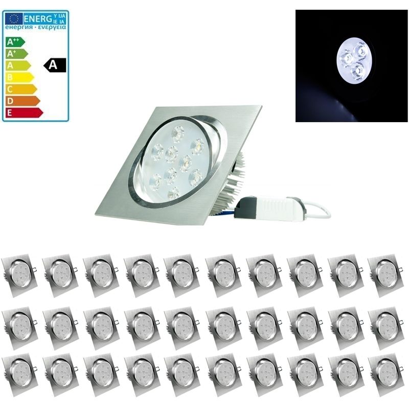 

30x Bombillas empotrables 9W - Cuadrado - IP44 - 140 x 140 mm - 658 lúmenes - Blanco frío 6000K - Giratorio 30 ° - LED Spot - Ecd Germany