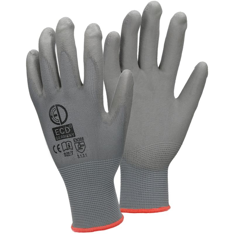 ECD Germany 36x Par Guantes de Trabajo con Revestimiento de PU Talla 7-S Color Gris Manoplas de Protección Ideal para Constructores Mecánicos