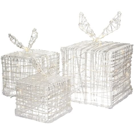 ECD Germany 3er Set LED Geschenkboxen, 90 LEDs Warmweiß, Metall, Strombetrieben, IP44 Wasserdicht, Innen/Außen, Weihnachtsdeko Weihnachten Geschenk Beleuchtet Weihnachtenbox Dekoration Leuchtkästen