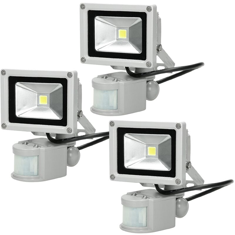 

3x Focos reflectores con sensor de movimiento LED 10W - resistente al agua - 600 lúmenes - 2800K Blanco cálido - Clase de protección IP65 - proyector
