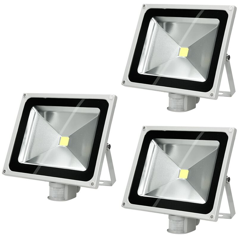 

3x Focos reflectores con sensor de movimiento LED 50W - resistente al agua - 2840 lúmenes - 6000K Blanco frío - Clase de protección IP65 - proyector