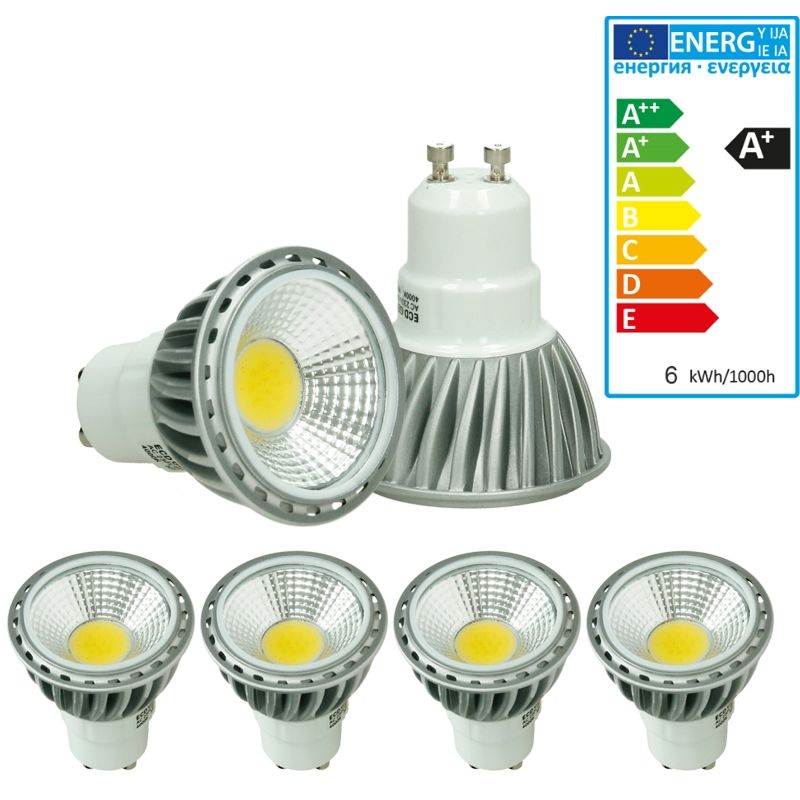 

4 x LED Spot 6W COB GU10 - Equivale 40W Halógeno - 220-240V - Ángulo de haz de 60 ° - 321 lúmenes - 2800K Blanco cálido - Lámpara de foco - Ecd