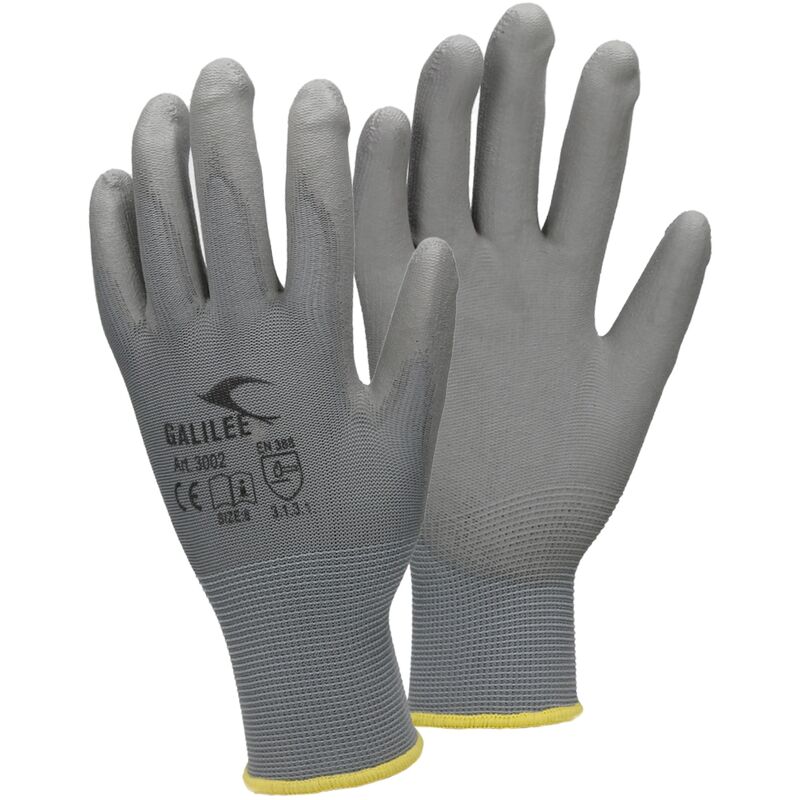 

48 Pares Guantes de trabajo con revestimiento de PU Talla 8-M, Nylon Color Gris Guantes de protección Ideal para Constructores, Mecánicos, y