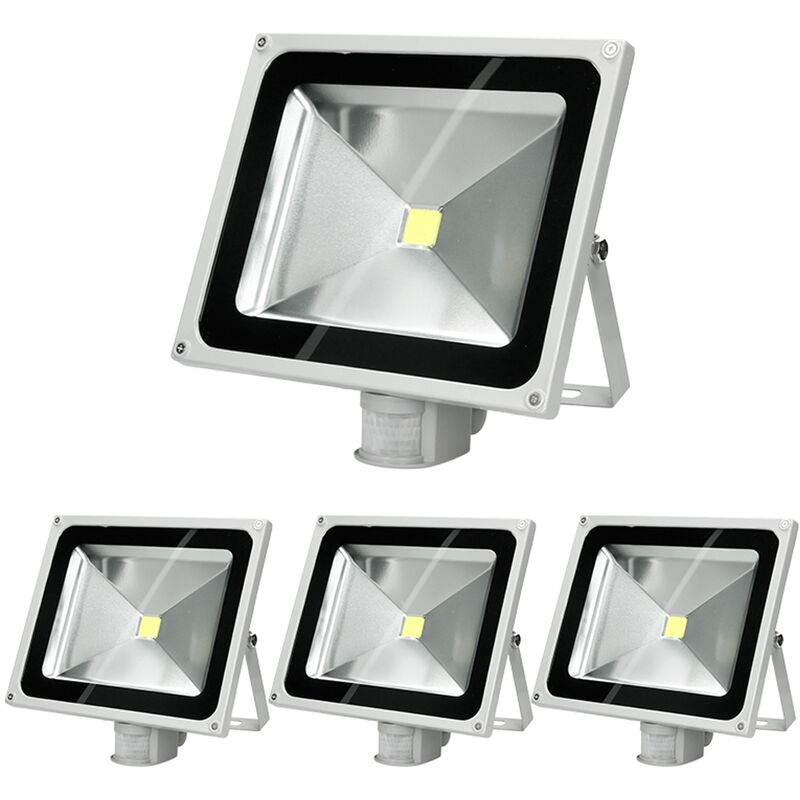 

4x Focos reflectores con sensor de movimiento LED 50W - resistente al agua - 2840 lúmenes - 6000K Blanco frío - Clase de protección IP65 - proyector