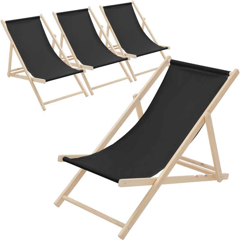 Ecd Germany 4er Set Liegestuhl Klappbar, Schwarz, Holz, Verstellbare Rückenlehne, 3 Positionen, Bis 120 Kg, Sonnenliege Gartenliege Strandliege Strandstuhl