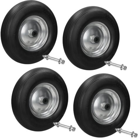 ECD Germany 4x Rueda PU de carretilla - Negro - Caucho sólido resistente a pinchazos - Neumático macizo con llanta acero - 4.80 / 4.00-8 - Diámetro 390 mm - Rueda dentada con eje - Rodamientos lineal