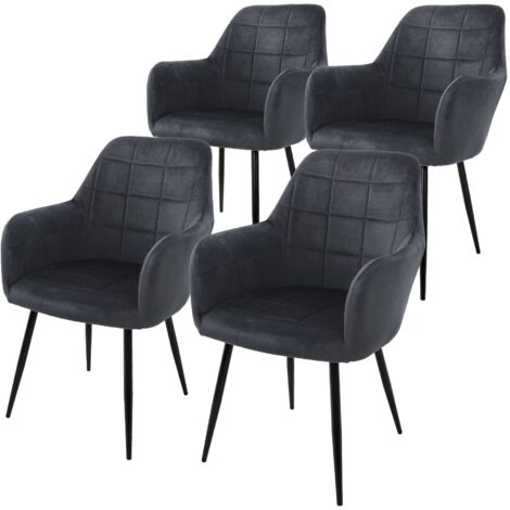 ECD Germany 4x Silla de Comedor Gris Oscuro Asiento con Respaldo Tapizado de Tericopelo y Patas de Acero Negras Sillón Ergonómico Moderno Mueble para Mesa de Salón, Oficina o Cocina