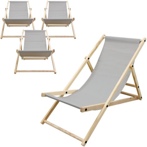 ECD Germany 4x Sillas de Playa de Madera de Pino 3 Posiciones de Reclinación Plegable Tumbona Gris Claro Tradicional de Sol para Jardín Impermeable Hasta 120kg Tejido Oxford Hamaca Terraza Piscina