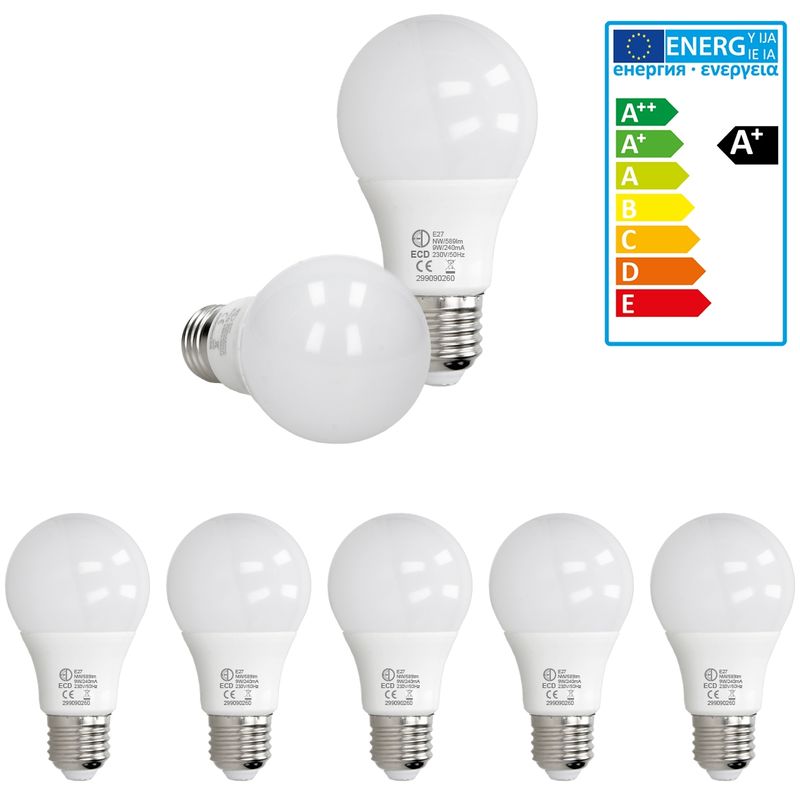 

5 x LED Bombilla globo LED 9W E27 - 4000 Kelvin - Ángulo de haz 270 ° - 589 lúmenes - Blanco neutro - 220-240 V - EEK A + - Bombillas casquillo