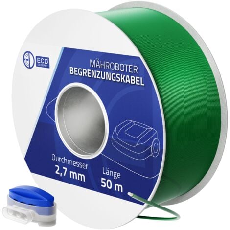 ECD Germany 50m Universal Begrenzungskabel für Mähroboter, 12 Kabelverbinder, Ø2,7mm, Kupfer verzinnt, Begrenzungsdraht für Rasenmäher Rasenroboter, Kompatibel mit Gardena Bosch Husqvarna Worx Honda