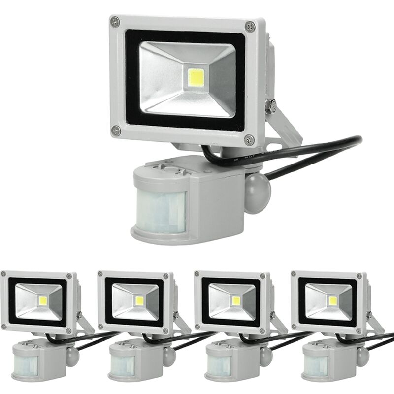 

5x Focos reflectores con sensor de movimiento LED 10W - resistente al agua - 600 lúmenes - 2800K Blanco cálido - Clase de protección IP65 - proyector