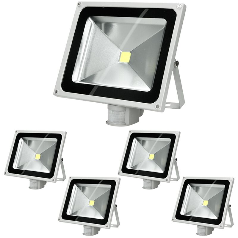 

5x Focos reflectores con sensor de movimiento LED 50W - resistente al agua - 2840 lúmenes - 6000K Blanco frío - Clase de protección IP65 - proyector