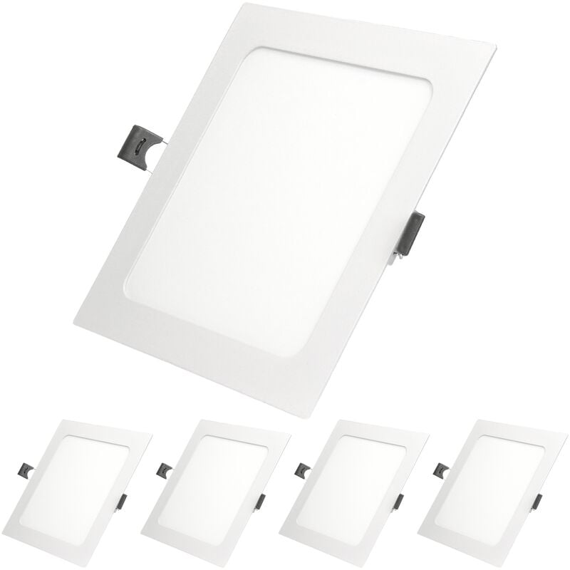

5x Lampara de techo empotrable cuadrada 12W - Blanco frío 6500K - 735 lúmenes Ø22cm - panel extraplano de techo - Ecd Germany