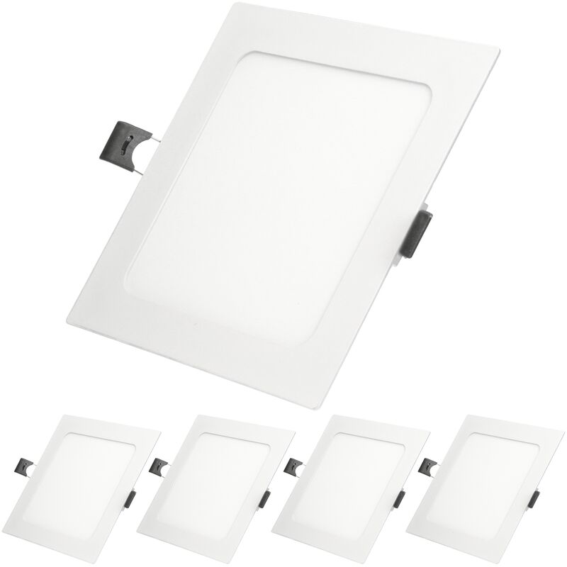 

5x Lampara de techo empotrable - cuadrada - 9W - Blanco cálido 3000K - 678 lúmenes Ø22cm - panel extraplano de techo - Ecd Germany