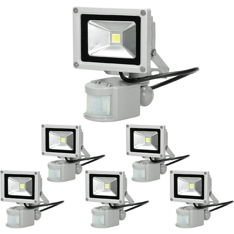 

6x Focos reflectores con sensor de movimiento LED 10W - resistente al agua - 600 lúmenes - 2800K Blanco frío - Clase de protección IP65 - proyector