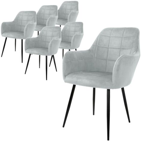 ECD Germany 6x Juego sillones de comedor - Gris - Asiento terciopelo - Patas de madera refuerzo de acero - Estilo vintage - Asientos modernos de oficina sala de estar - Carcasa ergonómica