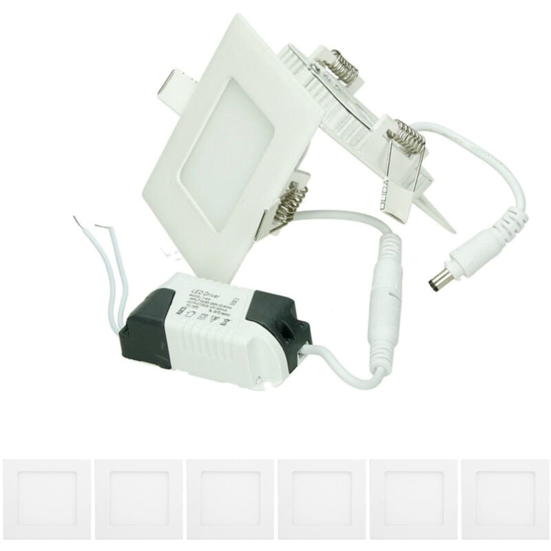 

6x Lampara de techo empotrable cuadrada 3W - Blanco frío 6500K - 131 lúmenes Ø22cm - panel extraplano de techo - Ecd Germany