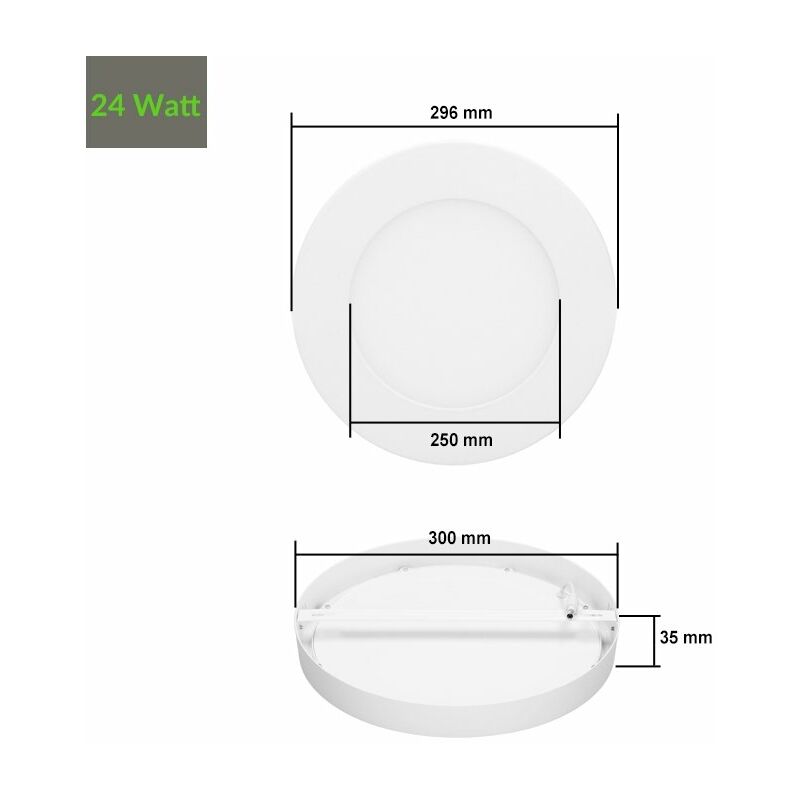 

6x Lámpara de techo LED redonda 24W AC 220-240 V 1723 - Ø 300 mm 160 ° ángulo - Blanco cálido IP53 - 1723 lumens - Ecd Germany