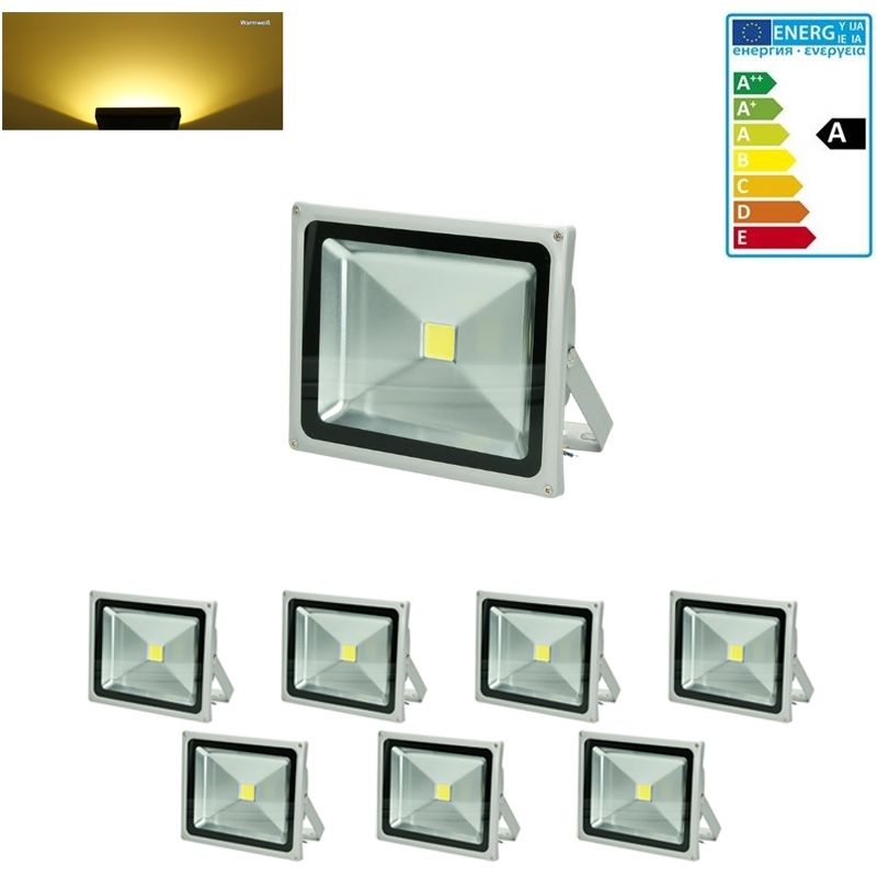 

7x Focos reflectores LED 30W - resistente al agua - 1518 lúmenes - 2800K Blanco cálido - Clase de protección IP65 - proyector de pared para exterior