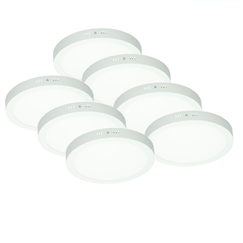 

7x Lámpara de techo LED redonda 18W AC 220-240 V 1121 - Ø 220 mm 160 ° ángulo - Blanco cálido IP53 - 1121 lumens - Ecd Germany