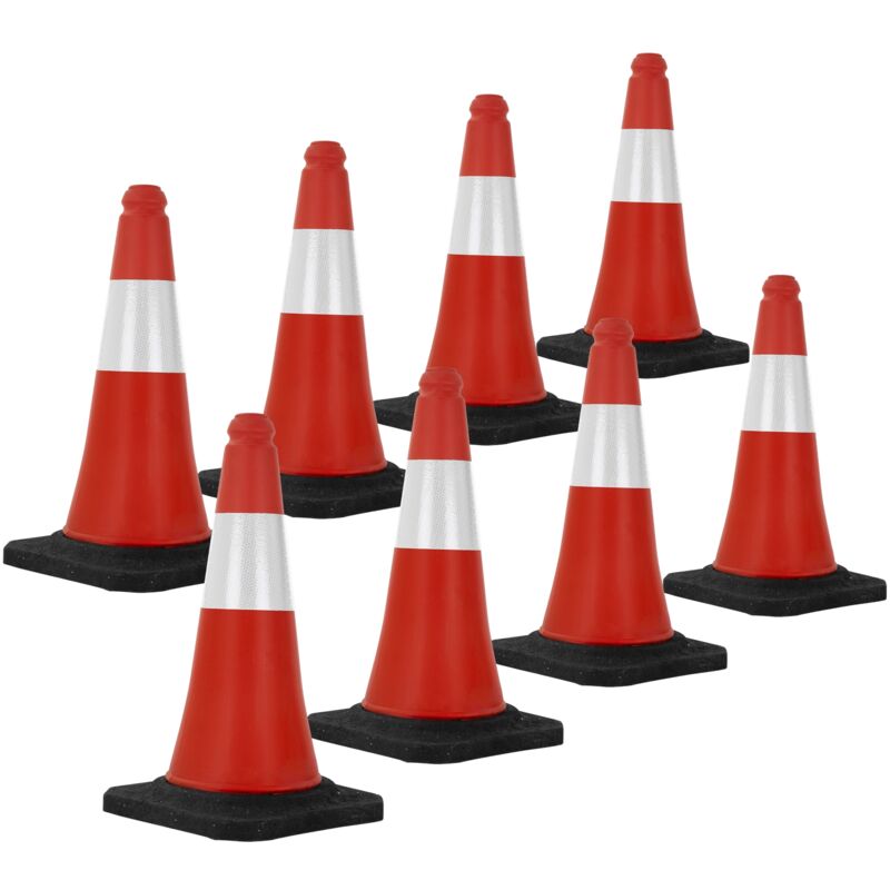 ECD Germany 8x Cône Signalisation Pylône, 51 cm, PVC, Rouge/Blanc, Triangle de Circulation, Base Lourde, Marqueur Attention Sécurité, Portable, avec
