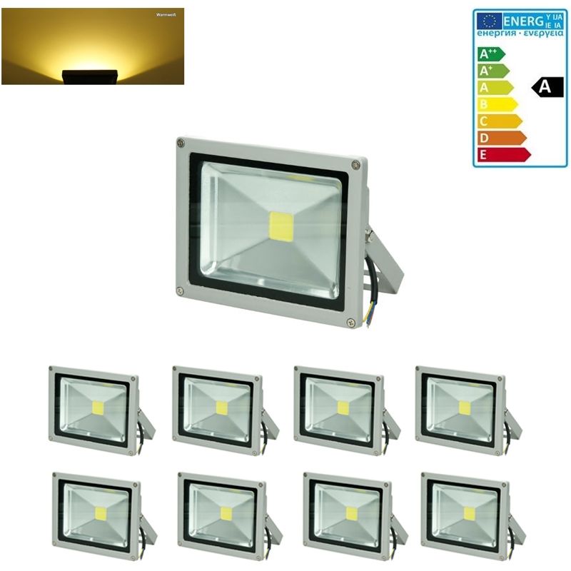 

8 x 10W Proyector LED AC 220-240V 2585 Luz Blanco cálido 2800K Luz Faro exterior farolas LED IP65 Impermeable - Ecd Germany