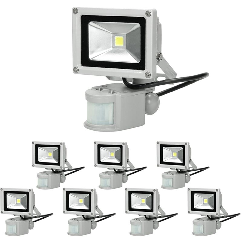 

8x Focos reflectores con sensor de movimiento LED 10W - resistente al agua - 600 lúmenes - 2800K Blanco cálido - Clase de protección IP65 - proyector