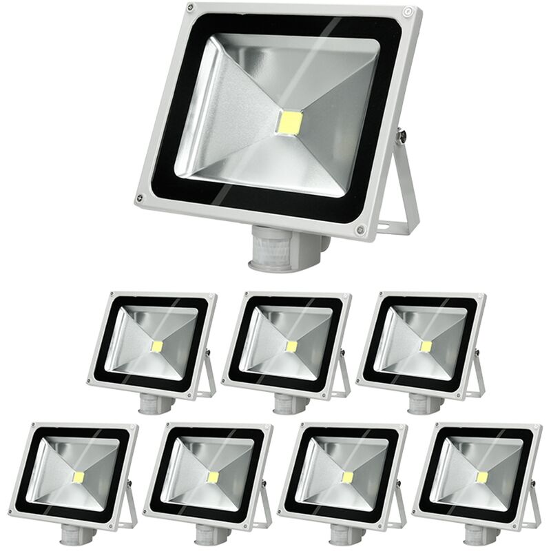 

8x Focos reflectores con sensor de movimiento LED 50W - resistente al agua - 2840 lúmenes - 6000K Blanco frío - Clase de protección IP65 - proyector