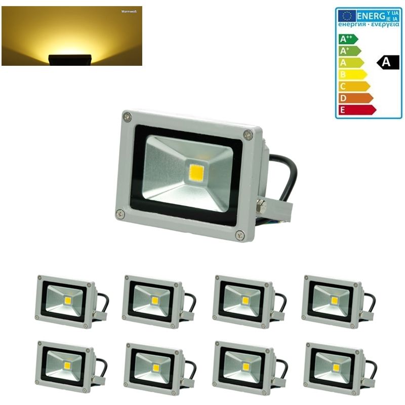 

8x Focos reflectores LED 10W - resistente al agua - 600 lúmenes - 2800K Blanco cálido - Clase de protección IP65 - proyector de pared para exterior