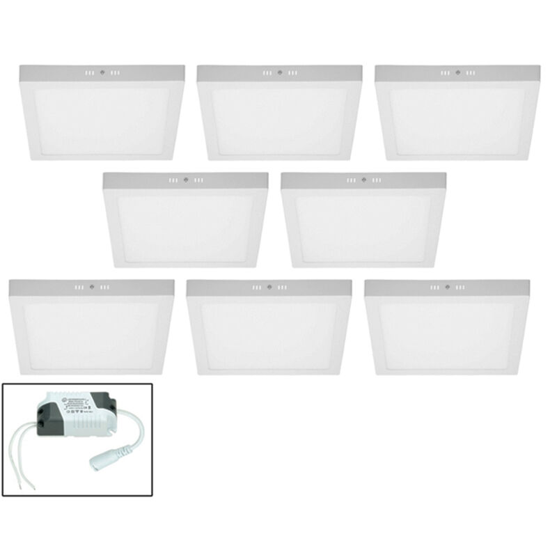 

8x Lámpara de techo LED cuadrada 24W AC 220-240 V - LxH: 300 x 300 mm 160 ° ángulo - Blanco neutro IP53 - 1814 lúmenes - Ecd Germany