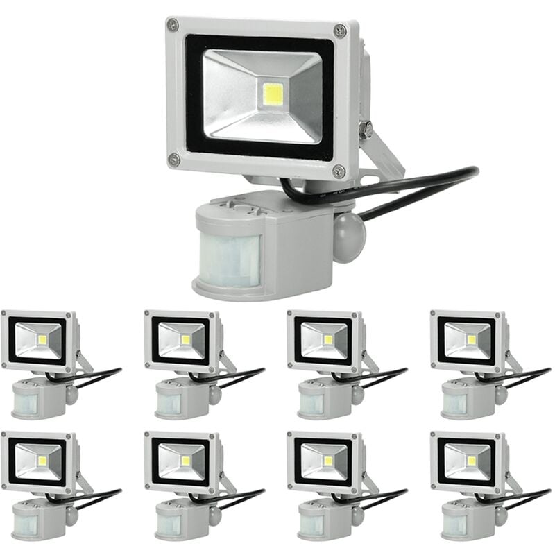 

9x Focos reflectores con sensor de movimiento LED 10W - resistente al agua - 600 lúmenes - 2800K Blanco cálido - Clase de protección IP65 - proyector