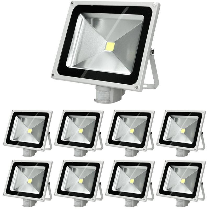 

9x Focos reflectores con sensor de movimiento LED 50W - resistente al agua - 2585 lúmenes - 2800K Blanco cálido - Clase de protección IP65