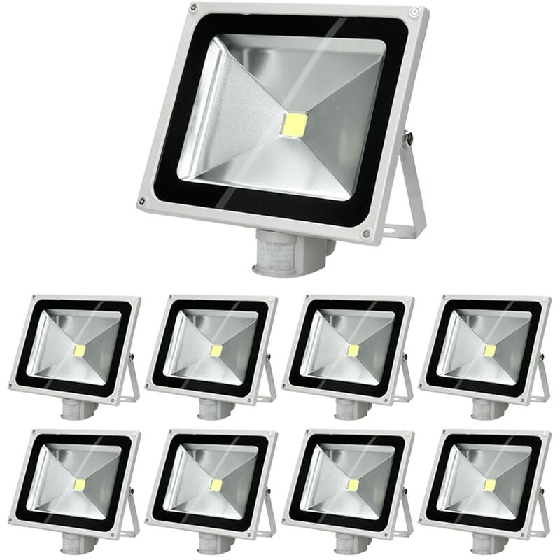 

9x Focos reflectores con sensor de movimiento LED 50W - resistente al agua - 2840 lúmenes - 6000K Blanco frío - Clase de protección IP65 - proyector