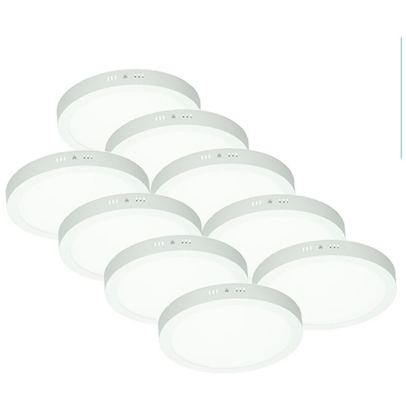 

9x Lámpara de techo LED redonda 18W AC 220-240 V 1121 - Ø 220 mm 160 ° ángulo - Blanco cálido IP53 - 1121 lumens - Ecd Germany