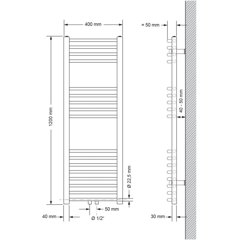 Heizk/örper Heizung Handtuchw/ärmer Handtuchtrockner Handtuchheizk/örper ECD Germany Badheizk/örper Mittelanschluss 300 x 1400 mm Anthrazit gerade mit Thermostat Anschlussgarnitur Durchgang Boden Chrom