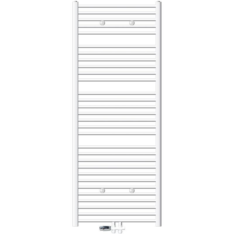 Luxebath - Ecd Germany Badheizkörper Mittelanschluss 750 X 1800 Mm Weiß Gebogen Mit Thermostat Und Anschlussgarnitur Durchgang Boden Weiß -