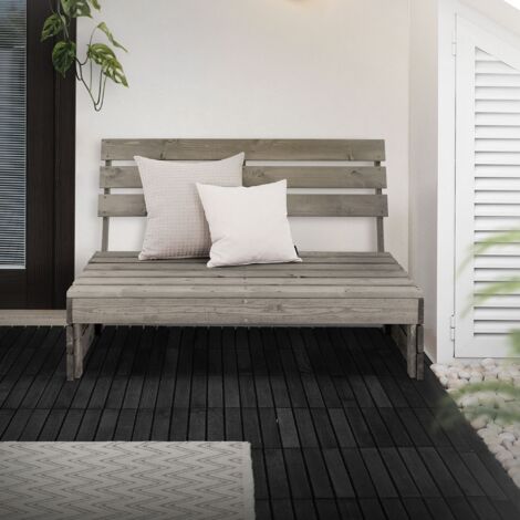 ECD Germany Banco de Jardín con Respaldo de Madera Maciza Gris 116x76,5x80 cm Asiento de Parque de 3 Plazas Resistente a la Intemperie Banqueta Robusta Mueble Decorativo para Terrazas y Patios