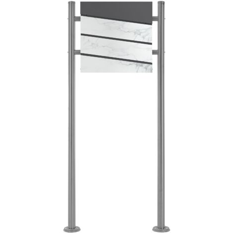 ECD Germany Boîte aux Lettres sur Pied, Anthracite/Aspect Marbre, 37x37x11cm, Acier Inoxydable, Moderne, Mailbox avec Compartiment à Journaux, 2 Clés, Support Haut 120 cm, Materiel de Montage Inclus