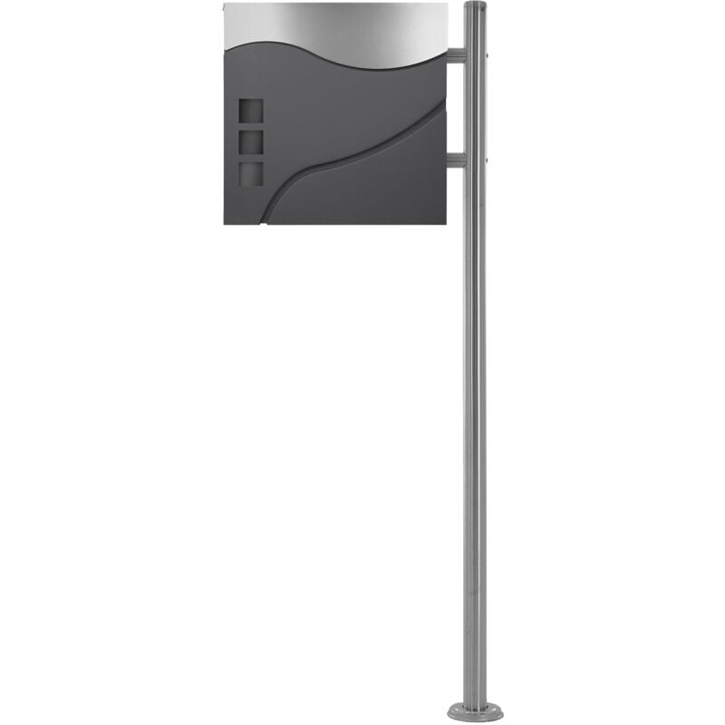 Boîte aux Lettres sur Pied avec Compartiment à Journaux, Ensemble de Boîte Moderne avec Poteau, Support de Boîte aux Lettres Argent 120cm, Acier