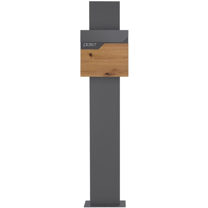 Ml-design Briefkasten Mit Zeitungsfach, 37x37x11 Cm, Anthrazit/holzoptik, Inkl. Ständer
