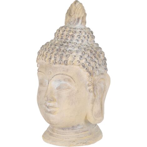 ECD Germany Cabeza de Buda Figura de Piedra Artificial Poliresina 55cm Color Beige/Gris Escultura Estilo Asiatico Figurilla Decorativa Feng Shui Estatua de Adorno para el Hogar y Jardín