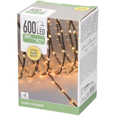 ECD Germany Cadena De Luces LED 24m 800 LEDs Blanco Extra Cálido 8 Funciones IP44 Impermeable Para Interior/Exterior Luces De Navidad Cadena De Luces De Hadas Ligera Micro Cluster Plástico