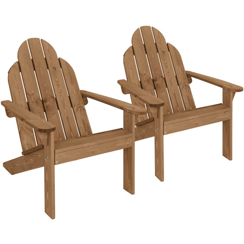 Ecd Germany - 2x Chaise de Jardin Adirondack, en Bois Massif Sapin, 92,5x70x89cm, Marron, avec Dossier et Accoudoirs, Résistante aux Intempéries,